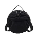 Fashionable round black nylon crossbody bag with circular metal logo and top handle - Black