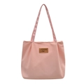 Grand sac cabas en toile rose clair avec maille respirante et étiquette en cuir marron - Rose