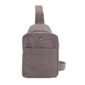 Borsa a tracolla minimalista in nylon grigio con trama a pieghe e logo in metallo - Grigio