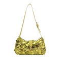 Neongelbe Pailletten-Schultertasche mit Lederriemen und goldener Schnalle für Damen - Grün