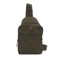 Olive green nylon chest bag with wrinkled texture and adjustable shoulder strap - Green