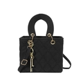 Minimalist black quilted handbag with gold key charm and adjustable crossbody strap - Black With Pendant