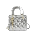 Chic silver quilted handbag with metallic finish and adjustable shoulder strap - Silver with Charm