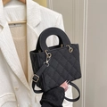 Classic black quilted crossbody bag with golden hardware and rhombic stitching details - Black without Pendant