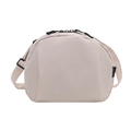 Minimalist beige nylon crescent crossbody bag with zipper and brand label detail - White