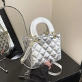 Quilted silver mini box bag with metallic finish and gold chain strap detail - Silver No Pendant
