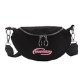 Minimalistische schwarze Halbmond-Umhängetasche mit rosa Stickerei und Trageriemen - Schwarz
