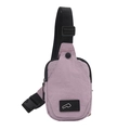 Minimalist lavender nylon chest bag with adjustable black strap and buckle on white background - Purple