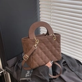 Elegant brown quilted PU leather handbag with gold hardware and top handle strap - Brown No Pendant