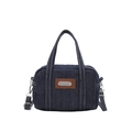 Mini borsa in denim lavato con cuciture a contrasto e tracolla regolabile in pelle - Blu
