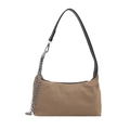 Bolso baguette de nailon caqui con cadena plateada extraíble y correa negra para diario - Caqui