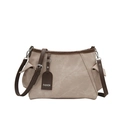 Bolso tote minimalista de lona y cuero marrón con bolsillos y etiqueta de moda - Rosa