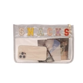 Elegante borsa in PVC trasparente con ricamo SNACKS e cinturino da polso leopardato - Argento