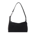 Bolso de hombro minimalista de nailon negro con cadena plateada y textura mate - Negro