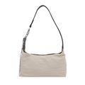 Bolso de hombro plisado beige minimalista con correa negra y cadena de plata - Blanco