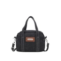 Borsa a tracolla in denim blu scuro con cuciture bianche e dettagli in pelle - Nero