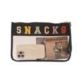 Borsa da trucco in PVC trasparente con ricamo SNACKS colorato e cinturino nero - Nero