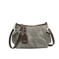 Bolso cubo de lona gris cemento con ribete de cuero sintético marrón oscuro y bandolera - Gris