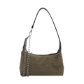 Bolso plisado verde militar con correa de cuero y accesorio de cadena de metal plateado - Verde