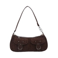 Brown vintage leopard embossed underarm bag with double front pockets and metal chain strap - Brown