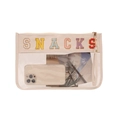 Pochette trasparente in PVC con bordo crema e ricamo colorato SNACKS sul fronte - Bianco