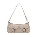 Vintage off-white faux leather underarm bag with double front pockets and silver buckles - White