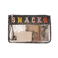 Leopard print transparent PVC makeup bag with SNACKS embroidery and wrist strap - Leopard Print Black