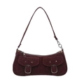 Retro burgundy suede underarm bag with double front pockets and silver buckle details - Red