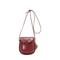 Chic burgundy leather square bag with cute strawberry charm and adjustable strap - With Pendant / Red