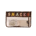 Transparent PVC makeup bag with leopard print trim and SNACKS embroidery - Leopard Coffee