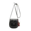 Glossy black PU leather crossbody bag with adjustable strap and strawberry charm - With Pendant / Black