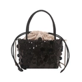 Modische schwarze Pailletten-Beuteltasche mit Kordelzug und langer Metallkette - Schwarz