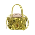 Funkelnde goldene Eimer-Tasche mit Pailletten, Kordelzug und Ketten-Schulterriemen - Grün