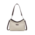 Chic canvas hobo bag in cream and brown leather trim with adjustable shoulder strap - Creamy White Small Without Pendant