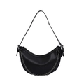 Minimalist black leather hobo bag with silver chain strap and adjustable shoulder strap - Black