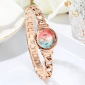 Rose gold chain watch with pink blue gradient sunburst dial and crystal indexes - Rose Gold Case Rainbow Dial Rose Gold Strap