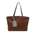 Sac fourre-tout minimaliste en cuir marron avec pendentif gris pour les déplacements quotidiens - Marron