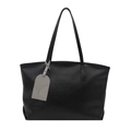 Grand sac cabas en cuir noir avec étiquette grise vue de face minimaliste - Noir