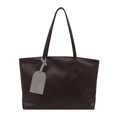 Sac fourre-tout marron foncé rétro en cuir texturé avec étiquette grise pour l'automne - café