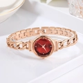 Elegante orologio a catena oro rosa con quadrante rosso scuro e indici in strass - Cassa Oro Rosa Quadrante Rosso Cinturino Oro Rosa