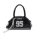 Minimalist black half-moon shoulder bag with Los Angeles print and top handles - Black