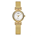 Elegant gold mesh band quartz watch for women with rhinestone markers and white dial - Gold Case White Dial Gold Band