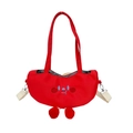Süße rote Segeltuchtasche mit Cartoon-Stickerei und plüschigen Dekokugeln für Mädchen - Rot
