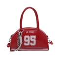 Red patent leather semi-circle shoulder bag with white Los Angeles 95 collegiate print - Red