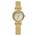 Elegant gold quartz watch for women with wheat mesh strap and champagne texture dial - Gold Case Gold Dial Gold Band