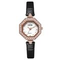 Women's quartz watch with black leather strap and rose gold rhinestone octagon case - Rose Gold Case White Dial Black Strap