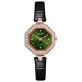 GEDI octagonal luxury women quartz watch with emerald green dial and black leather strap - Rose Gold Case Green Face Black Strap