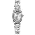 Silver women's quartz watch with oval diamond bezel and textured pebble bracelet - Silver Case Grey Dial (Silver Band)
