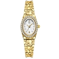 Golden quartz watch with luxury rhinestone bezel and mother-of-pearl dial on white background - Gold Case White Dial (Gold Band)