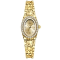 GEDI luxury gold quartz watch for women with sparkling crystal bezel and pebble texture band - Gold Case Gold Dial (Gold Band)